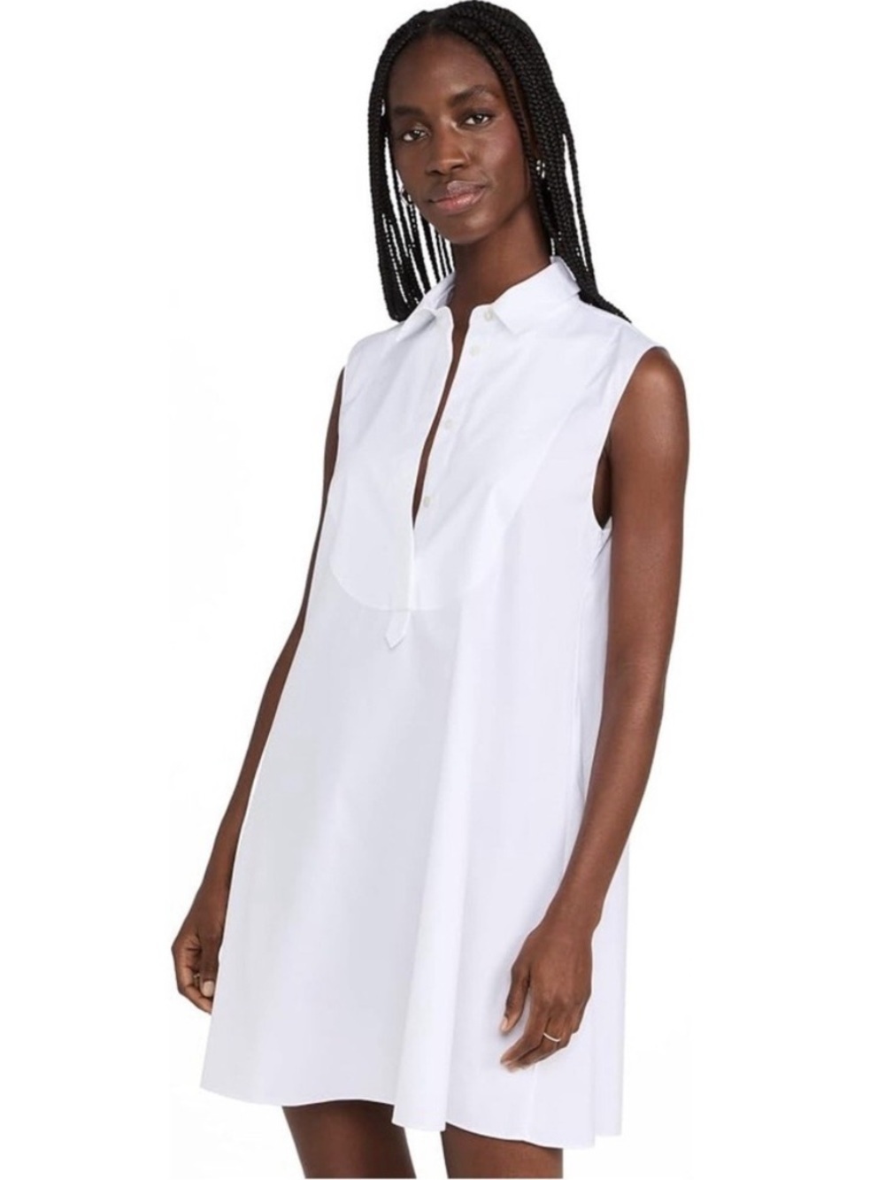 Theory Sleeveless Bib Tunic Shirt Dress In White Luxe NWT Size Small Minimalist